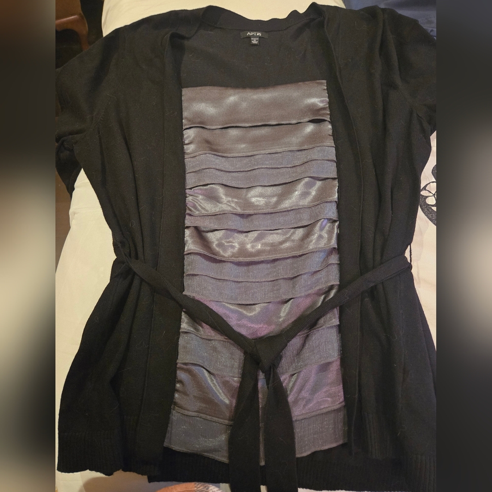 Apt. 9 Black Cardigan with Satin Front (Attached)